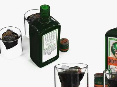 Jagermeister Liquor Bottle with Skull Shots 3D model