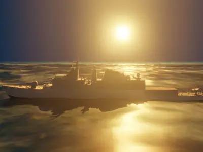 Frigate model military ship floating in water Low-poly 3D model