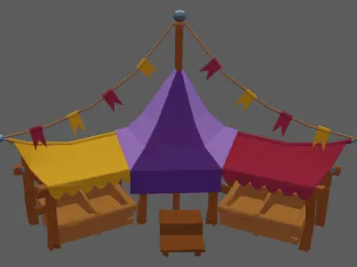 Stylized Cartoon Medieval market set Free low-poly 3D model
