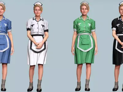 Vintage Housekeeper Woman Game Ready Model Free low-poly 3D model