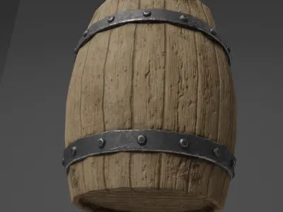 Medieval Wooden Barrel with LODs and 3 color variations Low-poly 3D model