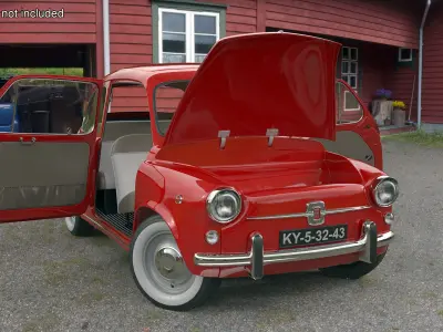 Fiat 600 Retro Coupe Red 3D model