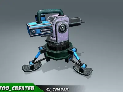 Flame Thrower Turret Lowpoly 3D Model Low-poly 3D model