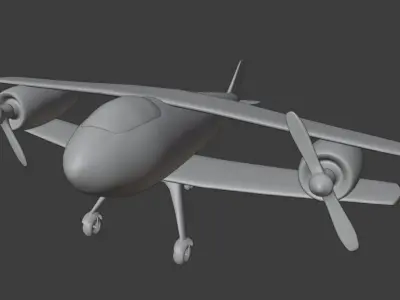 Low Poly Airplane orange with propellers 3D model