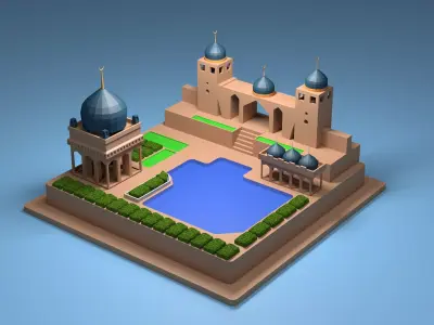 Arabic Eastern Islamic Palace with Masjid 3D model