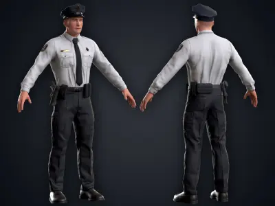 Policeman two police officers Low-poly 3D model