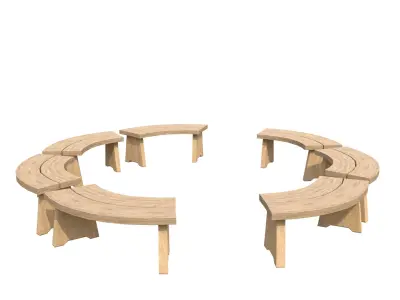 Bench5 six wooden benches arranged in circle Low-poly 3D model