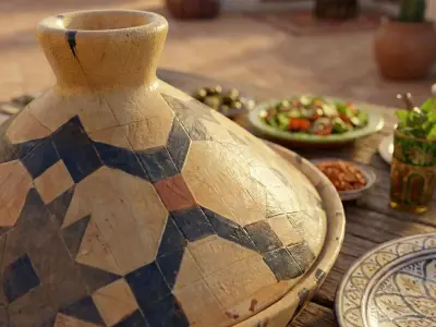 Moroccan Tagine  Traditional Ceramic Cookware Geometric Patterns Low-poly 3D model