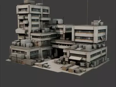 Dystopian building complex Low-poly 3D model