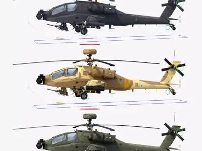 AH64E Apache Longbow Helicopter Rigged Collection 