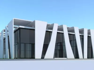 Exhibition interior and exterior Low-poly 3D model