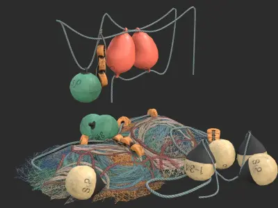 Fishing Buoys and Nets Low-poly 3D model
