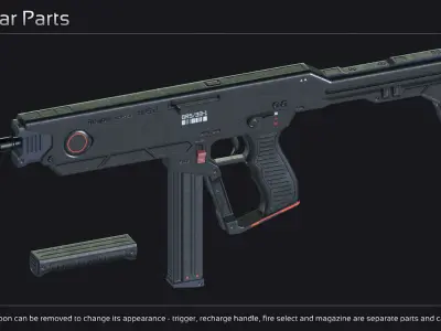Scifi Submachinegun APS 2 Low-poly 3D model
