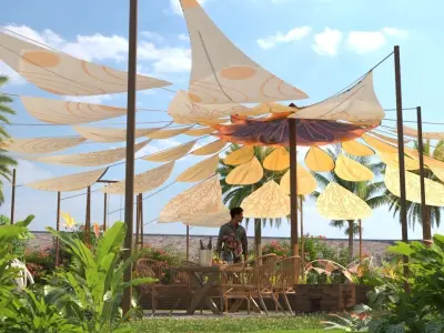 Pavillon shade sun-flower Low-poly 3D model  Low-poly 3D model