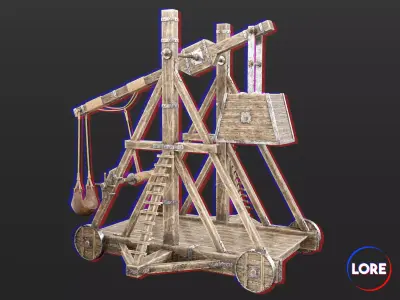 Medieval Siege Engine Trebuchet Low-poly 3D model