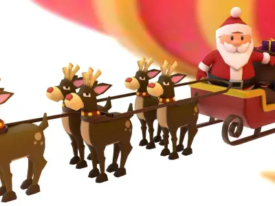 Santa Claus with sleigh Low-poly 3D model