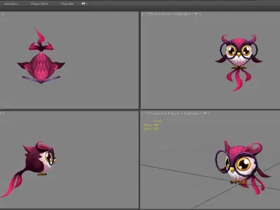 Cartoon bird - owl Low-poly 3D model