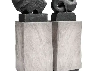 Modern sculptures Bull and Fish Low-poly 3D model