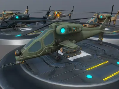 Low poly attack helicopter set Low-poly 3D model