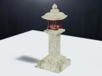 Japanese Stone Lantern Wood Support - Japan Collection 3D model