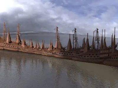 Medieval wall of Ships 3D model