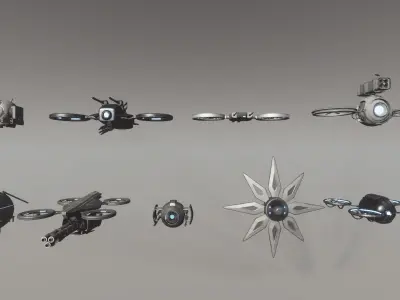 Sci-Fi Combat Drones Pack Low-poly 3D model