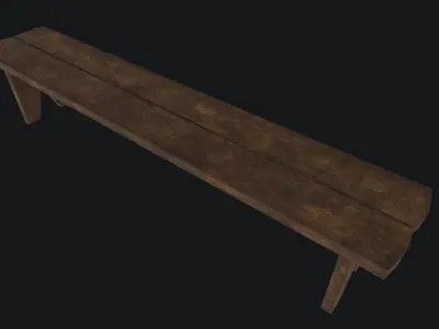 Medieval Old Wooden Bench Low-poly 3D model