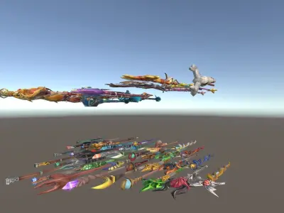 Cartoon Fantasy Weapons Staffs Low-poly 3D model