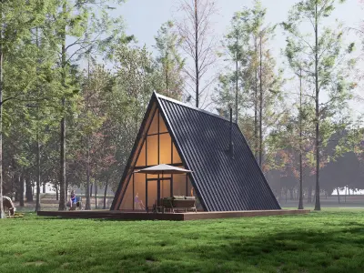 A frame house Low-poly 3D model