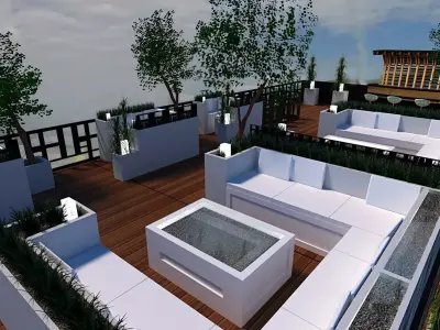 roof top terrace lounge bar Low-poly 3D model