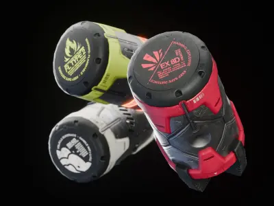 GAME READY CYBERPUNK GRENADES PBR RIGGED Low-poly 3D model