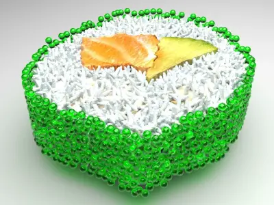 Sushi Roll With Green Caviars 3D model