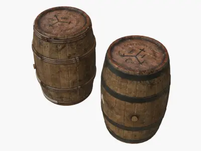 Wooden Barrels Assets 5 Low-poly 3D model