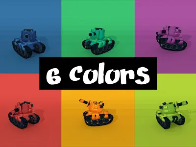 Toony Series - Tiny Tanks - 6 color variants - game-ready asset Low-poly 3D model