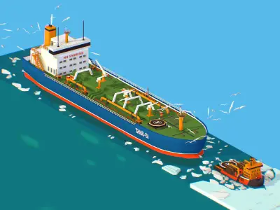 Boat breaking Ice Oil Tanker Icebreaker Low-poly 3D model