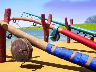 Stylized Fishing Props Kit Low-poly 3D model