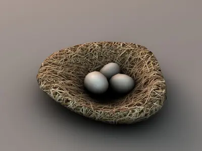 Nest with eggs Low-poly 3D model