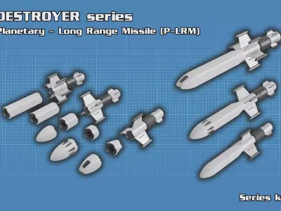 Sci Fi Missile Destroyer - series Kit Low-poly 3D model