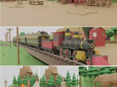 Wild Town Low-poly 3D model