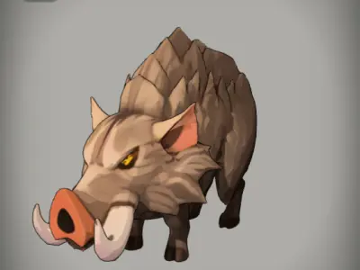 Wild boar in cartoon style Art Low-poly 3D model Low-poly 3D model