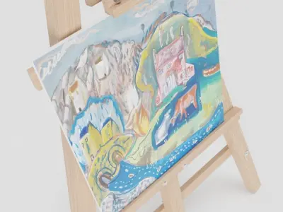 3D Easel with Canvas Free 3D model