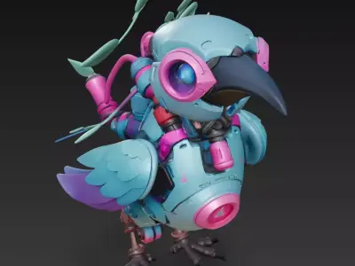 Bio-Mecha Bluebird - Stylized Robotic Bird 3D Model 3D print model