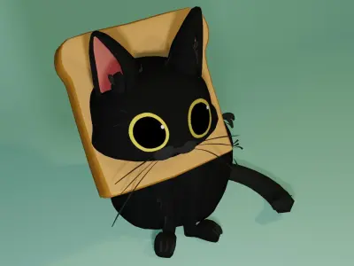 Low Poly Toast Cat Meme Low-poly 3D model