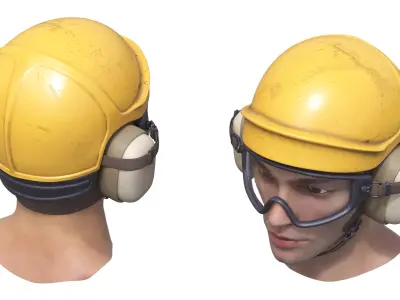 Aircraft Deck Crew Head with Safety Helmet Yellow Used 3D model