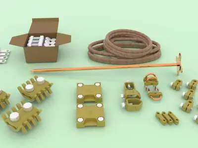 3D Model Lightning Protection and Earthing Accessories Pack Low-poly 3D model