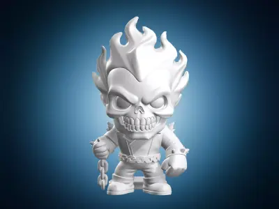 Flaming Skull Biker Character 3D print model