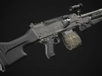 FN MAG M240 Machine Gun Game Ready Low-poly 3D model