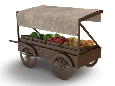 Fruits Wooden Cart 3D model