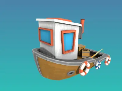 Cartoon style low poly Fishing boat Low-poly 3D model