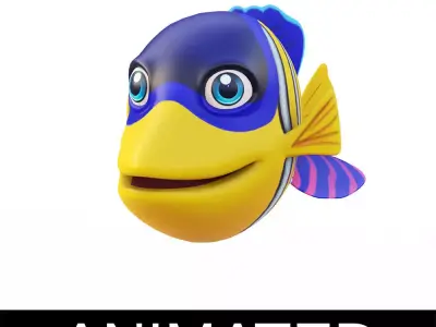 Angelfish Cartoon Animated Low-poly 3D model